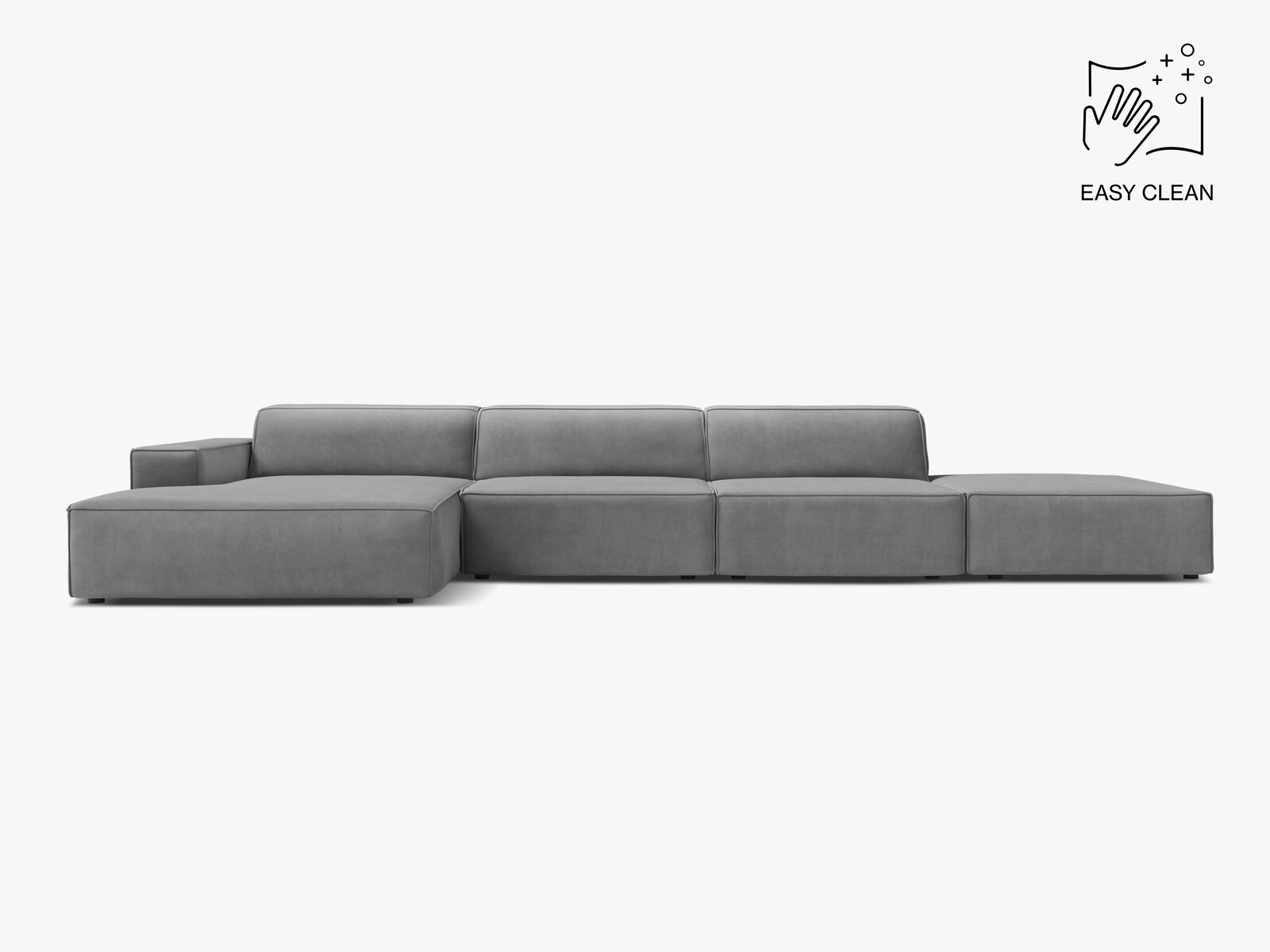 Micadoni Ecksofa Jodie 5-Sitzer Samt Venus Hellgrau Links