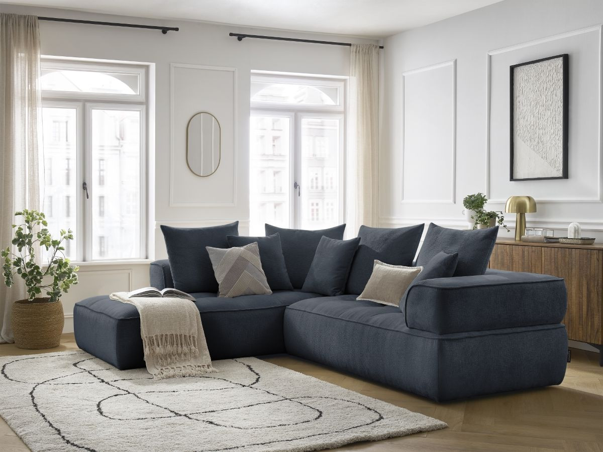 Bobochic Whesley Ecksofa Stoff Dunkelblau Ecke links