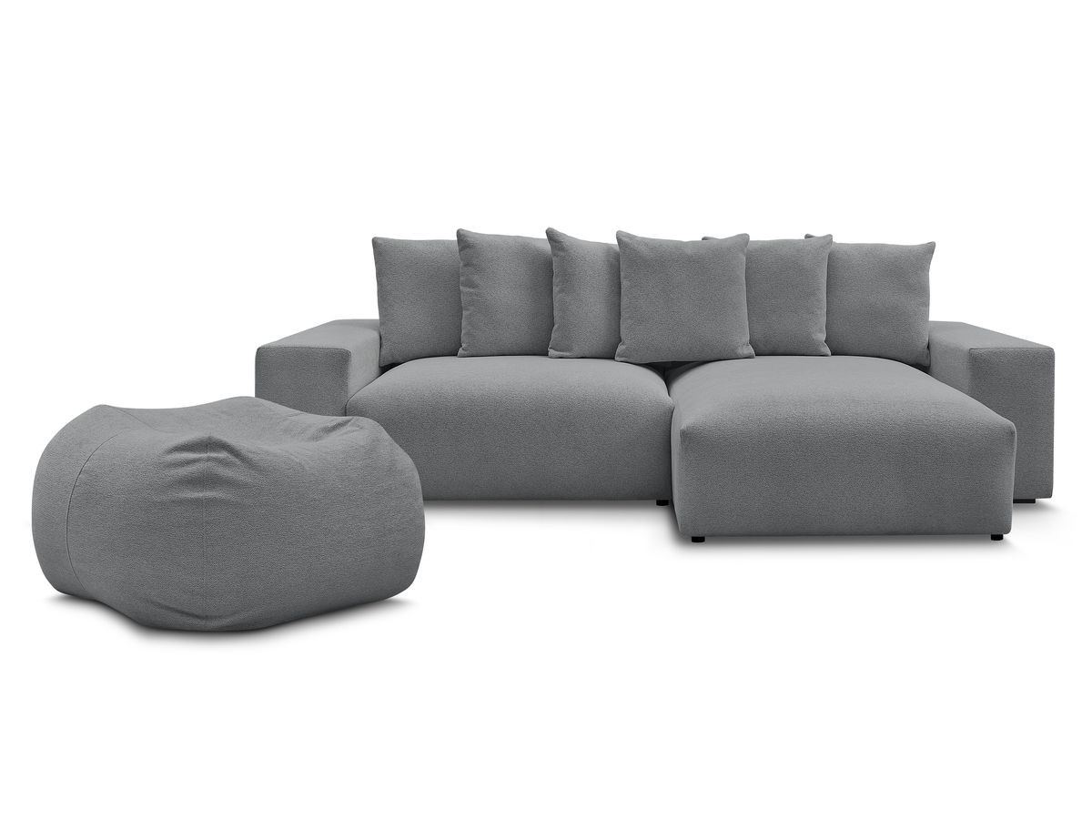 Bobochic Voltaire Ecksofa mit Pouf 310 × 174 cm Melange-Stoff Dunkelgrau