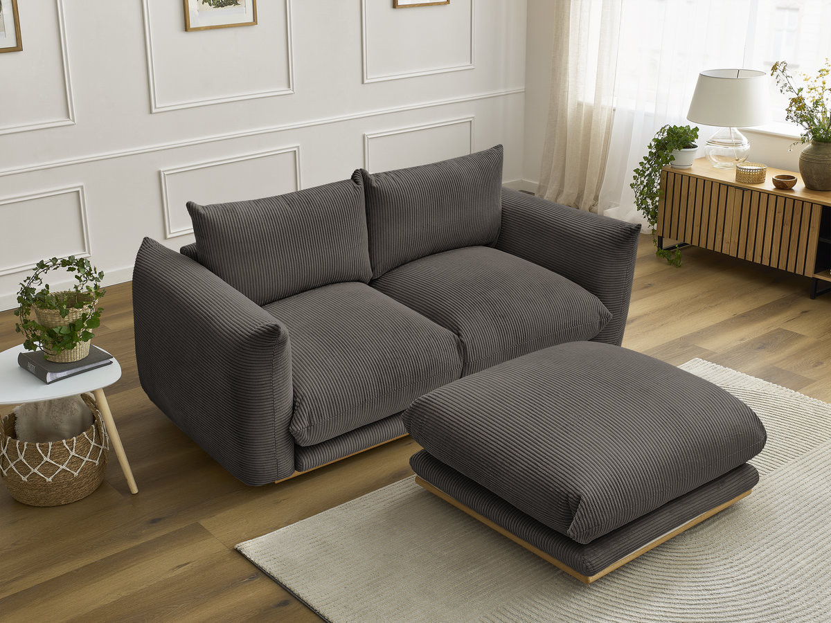 Bobochic Ernest Sofa 3-Sitzer mit Pouf 193 × 106 cm Cordsamt Taupe