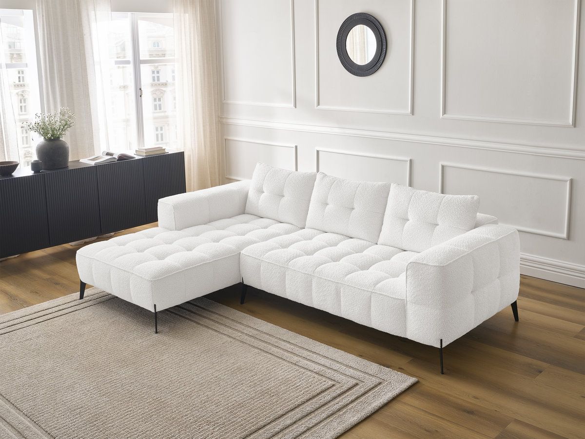 Bobochic Anis Ecksofa Bouclé-Stoff Weiß Ecke links