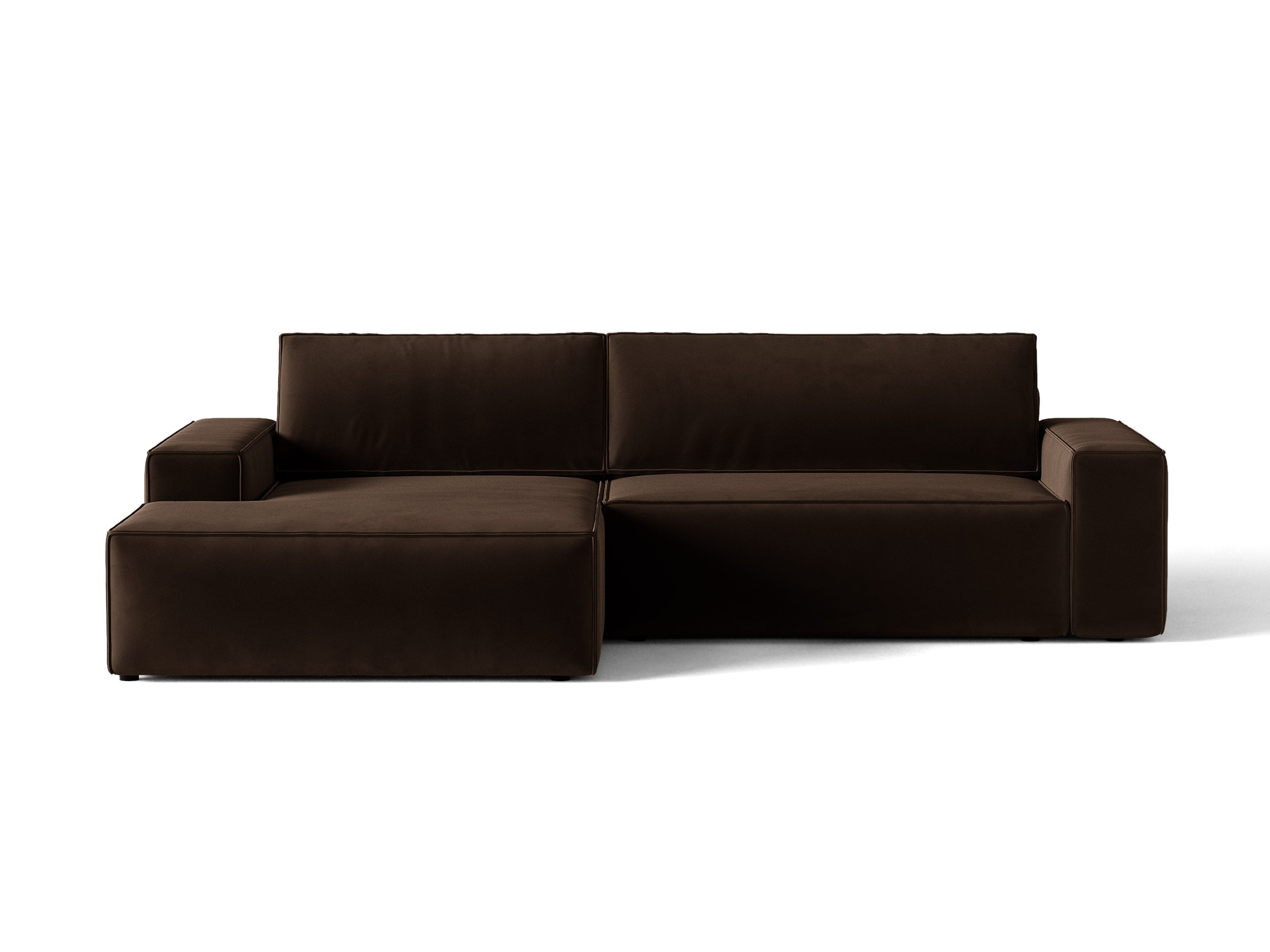 Micadoni Schlaf-Ecksofa Jodie 3-Sitzer Samt Bluvel Dunkelbraun Links