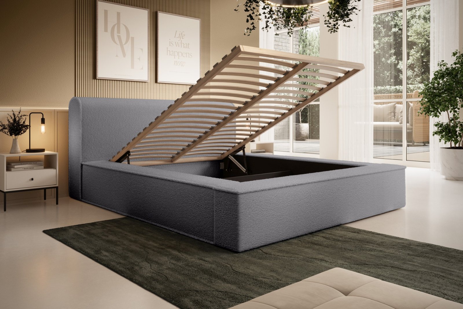 Polsterbett Calio Boucle 160x200 mit Holzrahmen Euphoria 19 Pewter