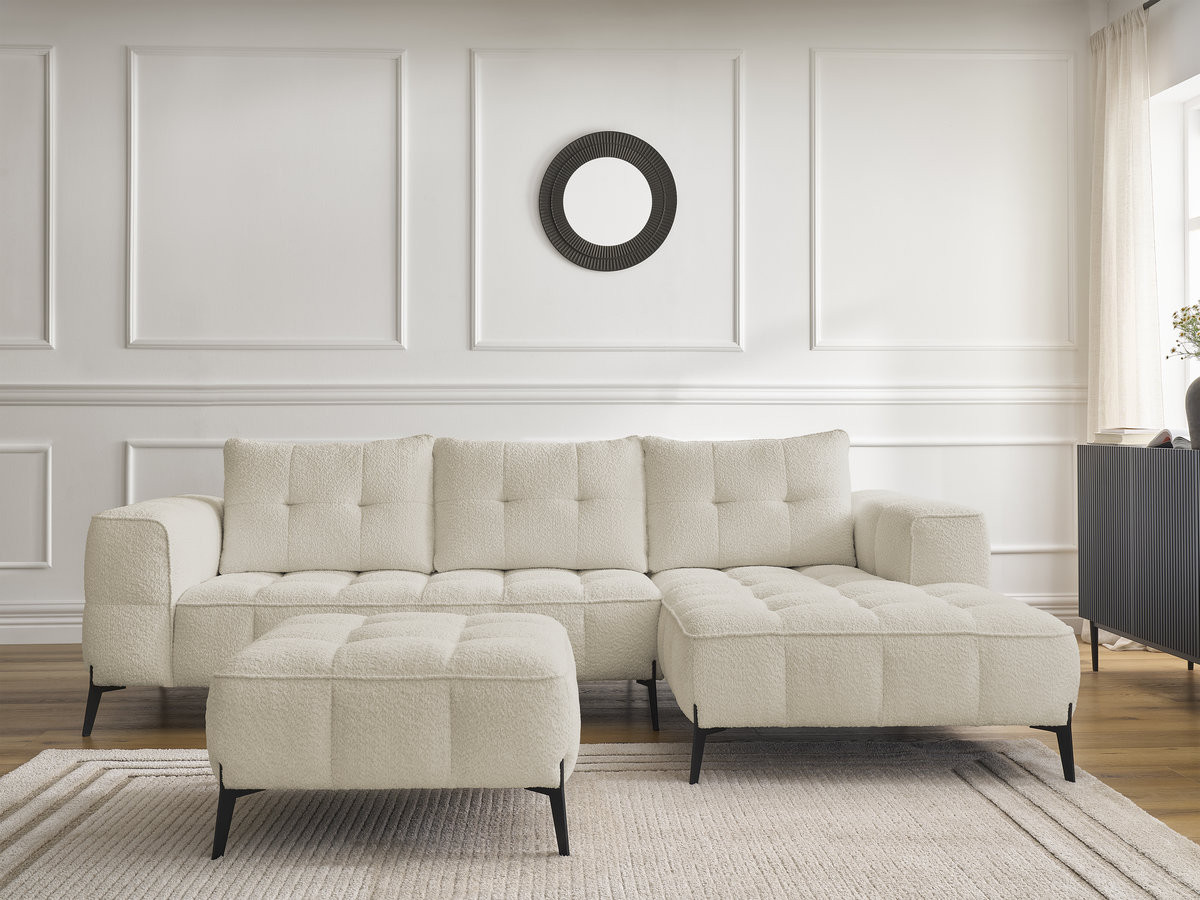 Bobochic Anis Ecksofa mit Pouf Bouclé-Stoff Beige Ecke rechts