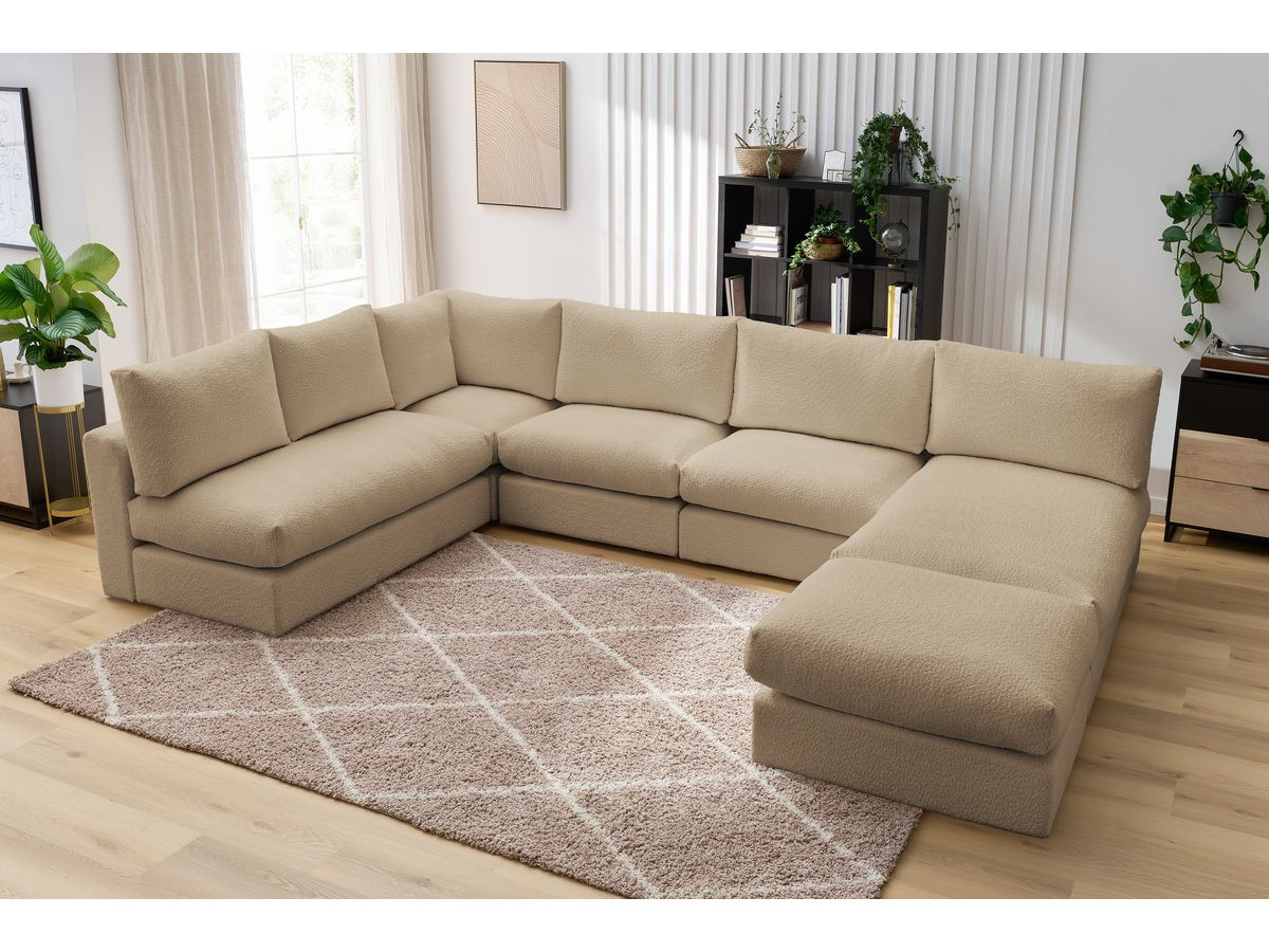 Bobochic Paris Ecksofa mit Pouf 369 × 262 cm Bouclé-Stoff Braun
