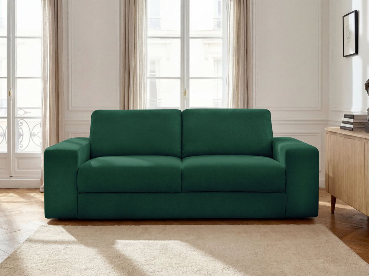Bobochic Ibiza Schlafsofa 3-Sitzer Strukturstoff Grün, Liegefläche 160 × 196 cm