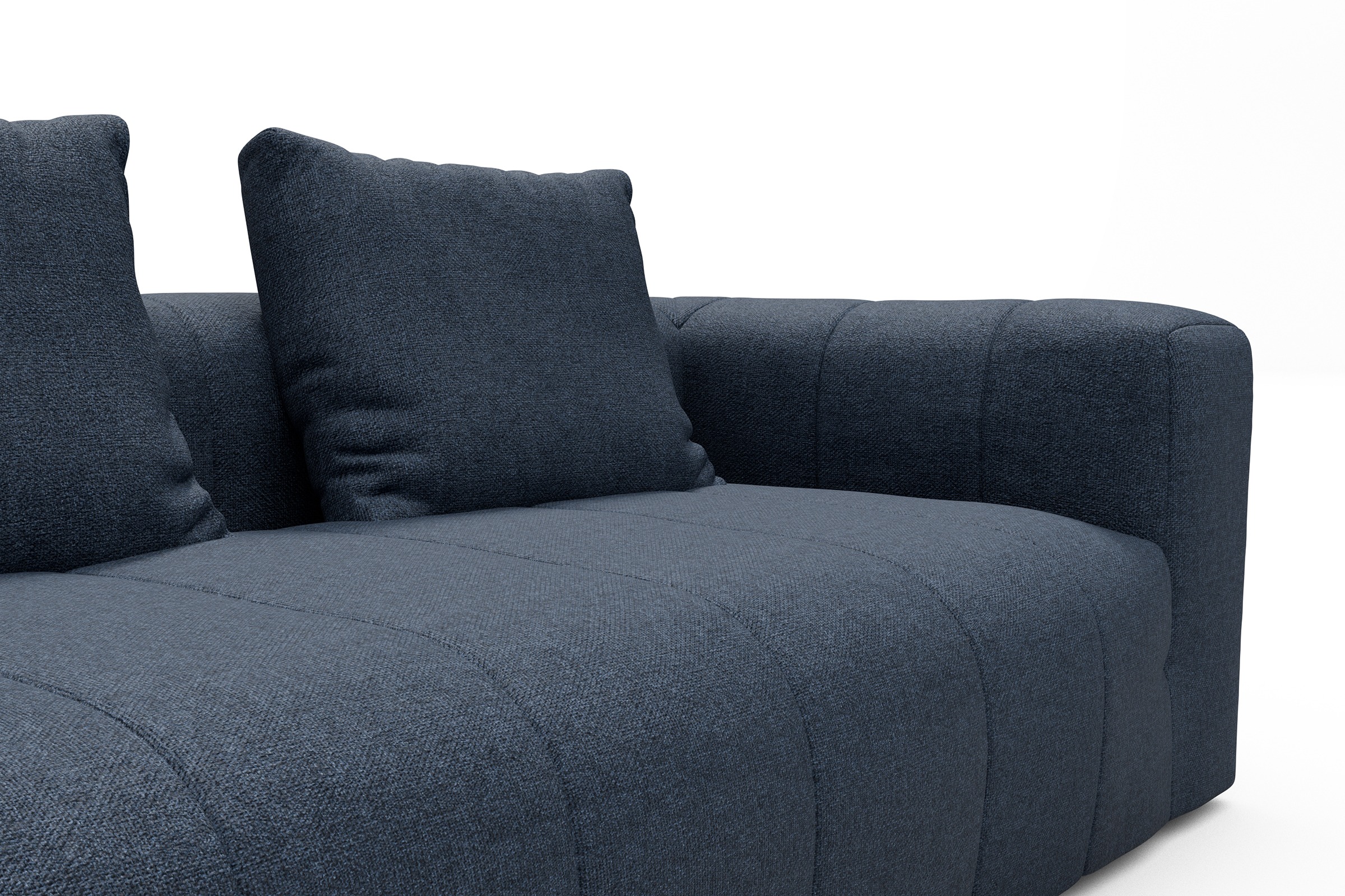 Ecksofa Hugo 2,5-Sitzer Armlehne rechts mit Chaiselongue Sama-Deep-Blue