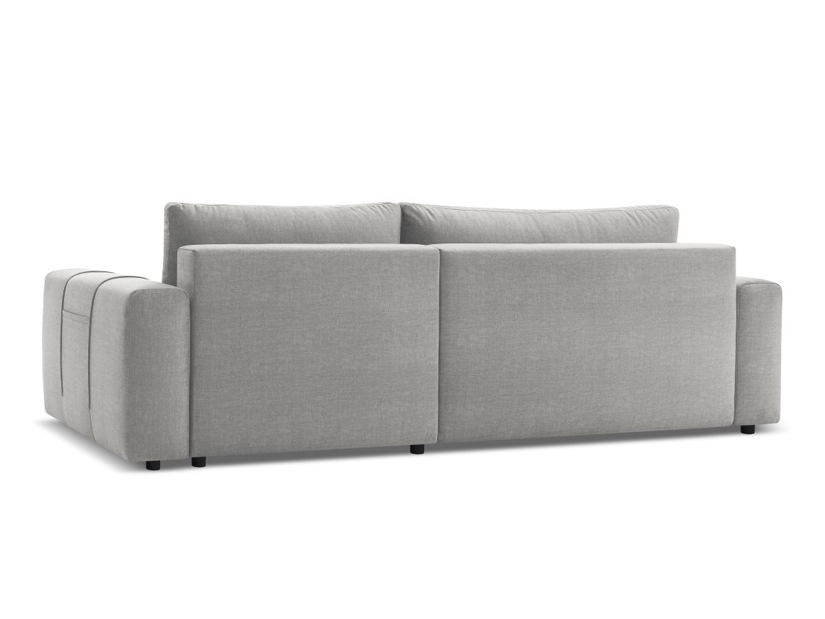Bobochic Arsene Ecksofa mit Schlaffunktion und Bettkasten und Pouf 288 × 148 cm Samt Hellgrau