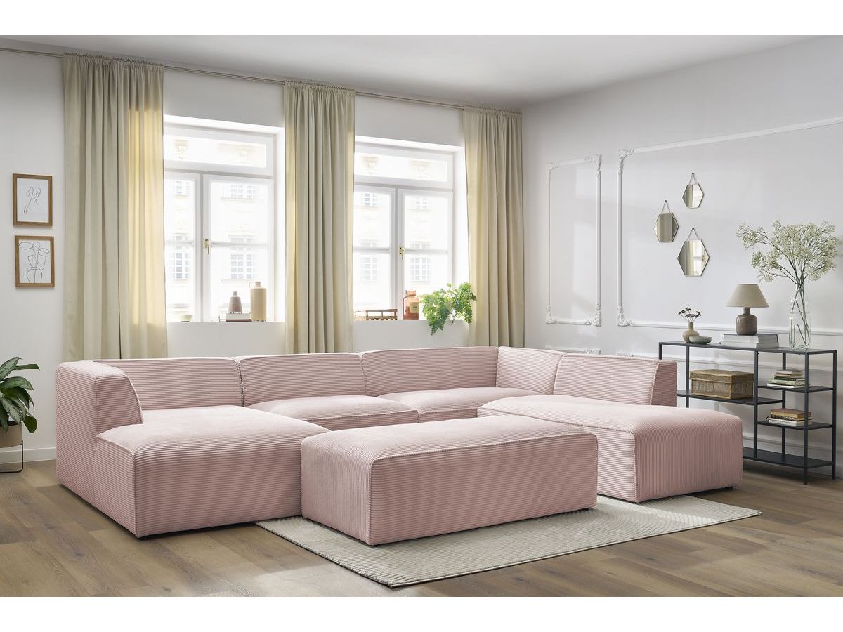 Bobochic Megeve Wohnlandschaft mit Pouf Cordsamt Rosa Ecke links