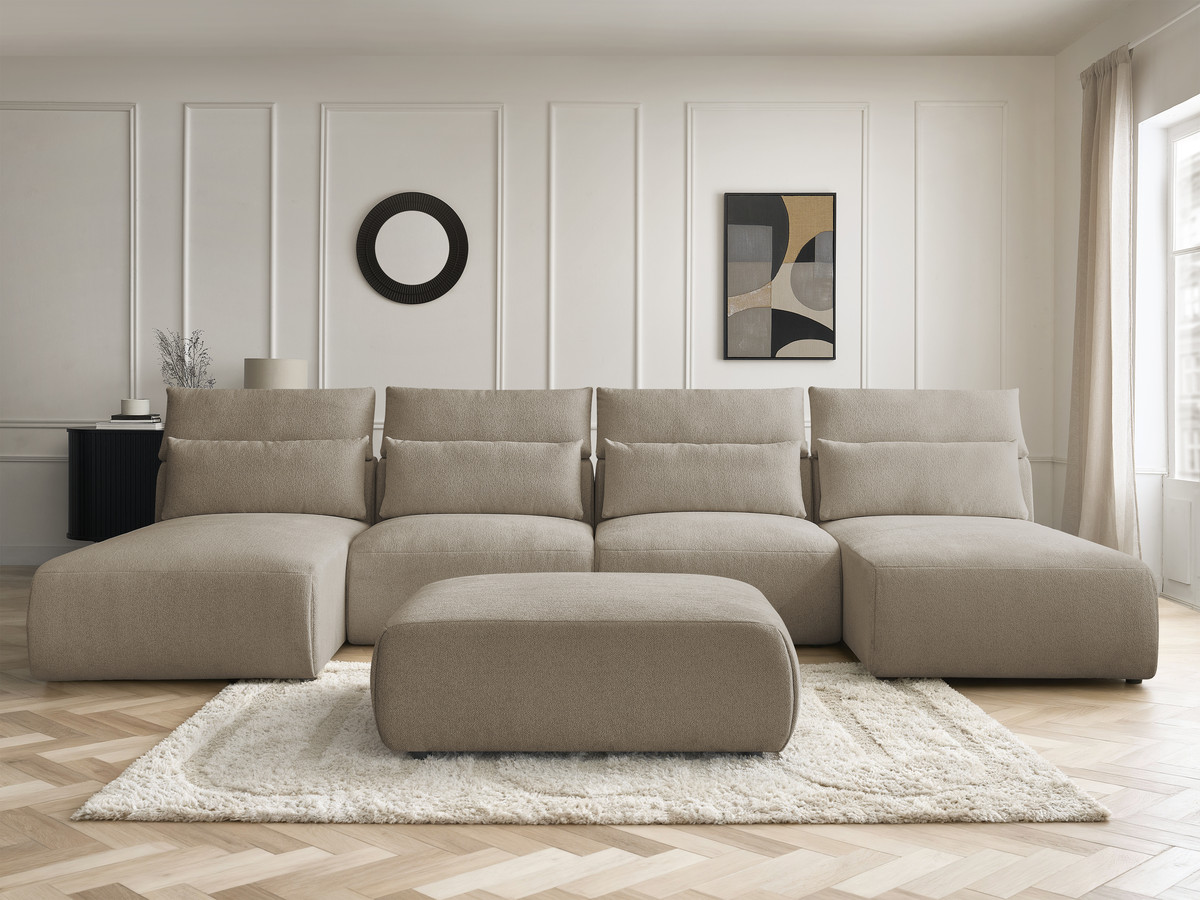 Bobochic Jana Wohnlandschaft mit großem Pouf Melange-Stoff Taupe