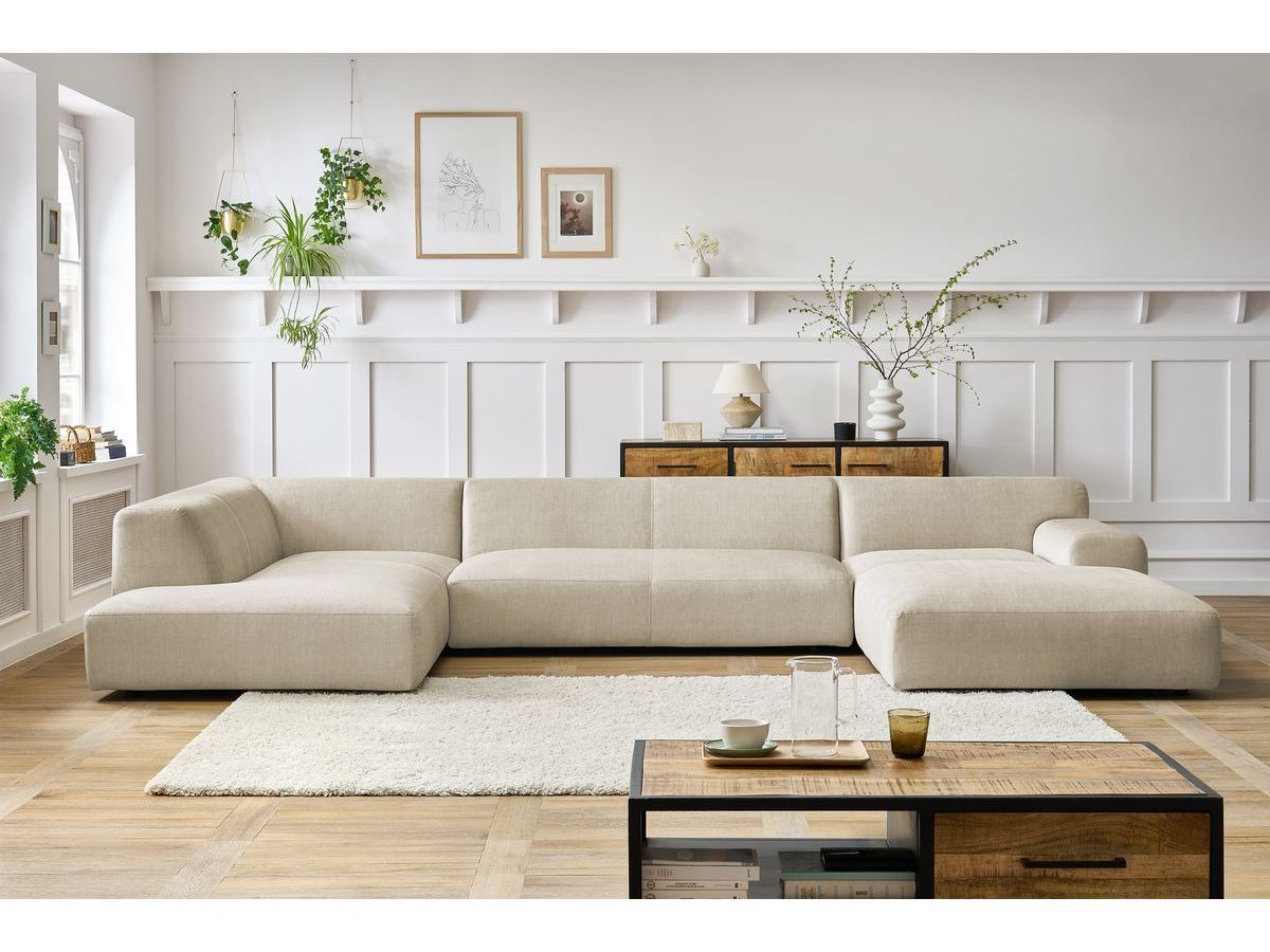 Bobochic Lavena Wohnlandschaft 399 × 220 cm Samt Beige Ecke rechts