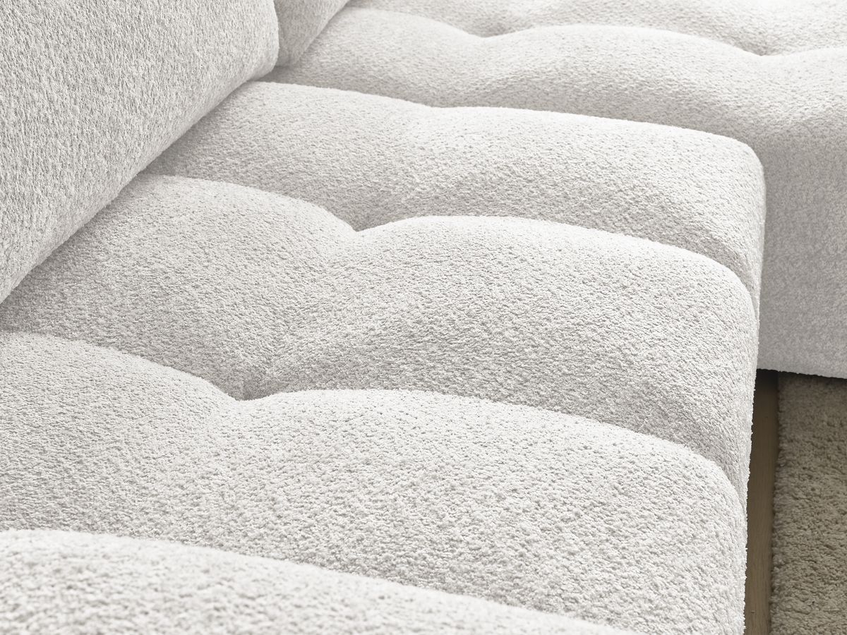 Bobochic Anakin Ecksofa, 2 Kissen Bouclé-Stoff Weiß