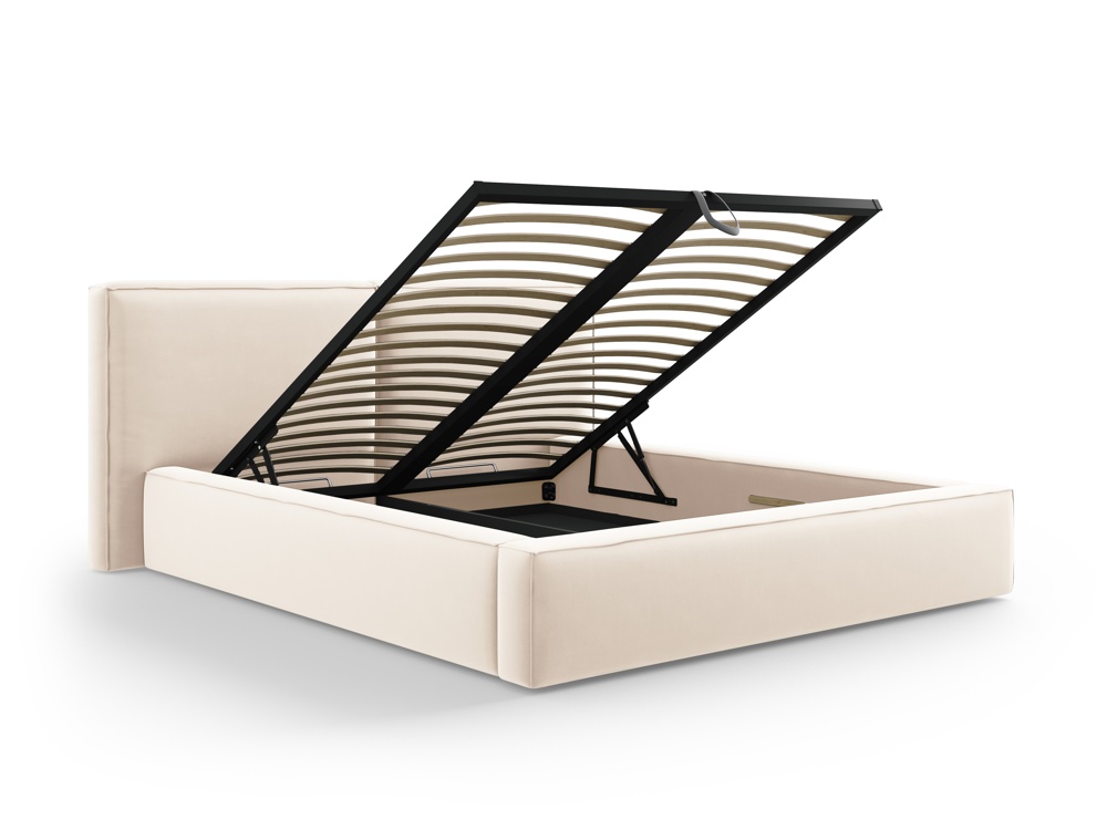 Cosmopolitan Design Stauraumbett mit doppeltem Kopfteil Arendal 200x200 Samt Bluvel Helles Beige