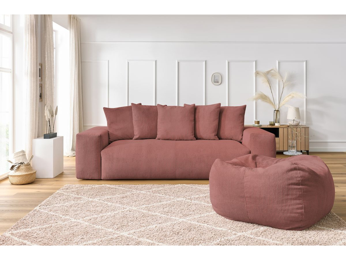 Bobochic Voltaire Sofa 4-Sitzer mit Pouf 280 × 124 cm Cordsamt Rosa
