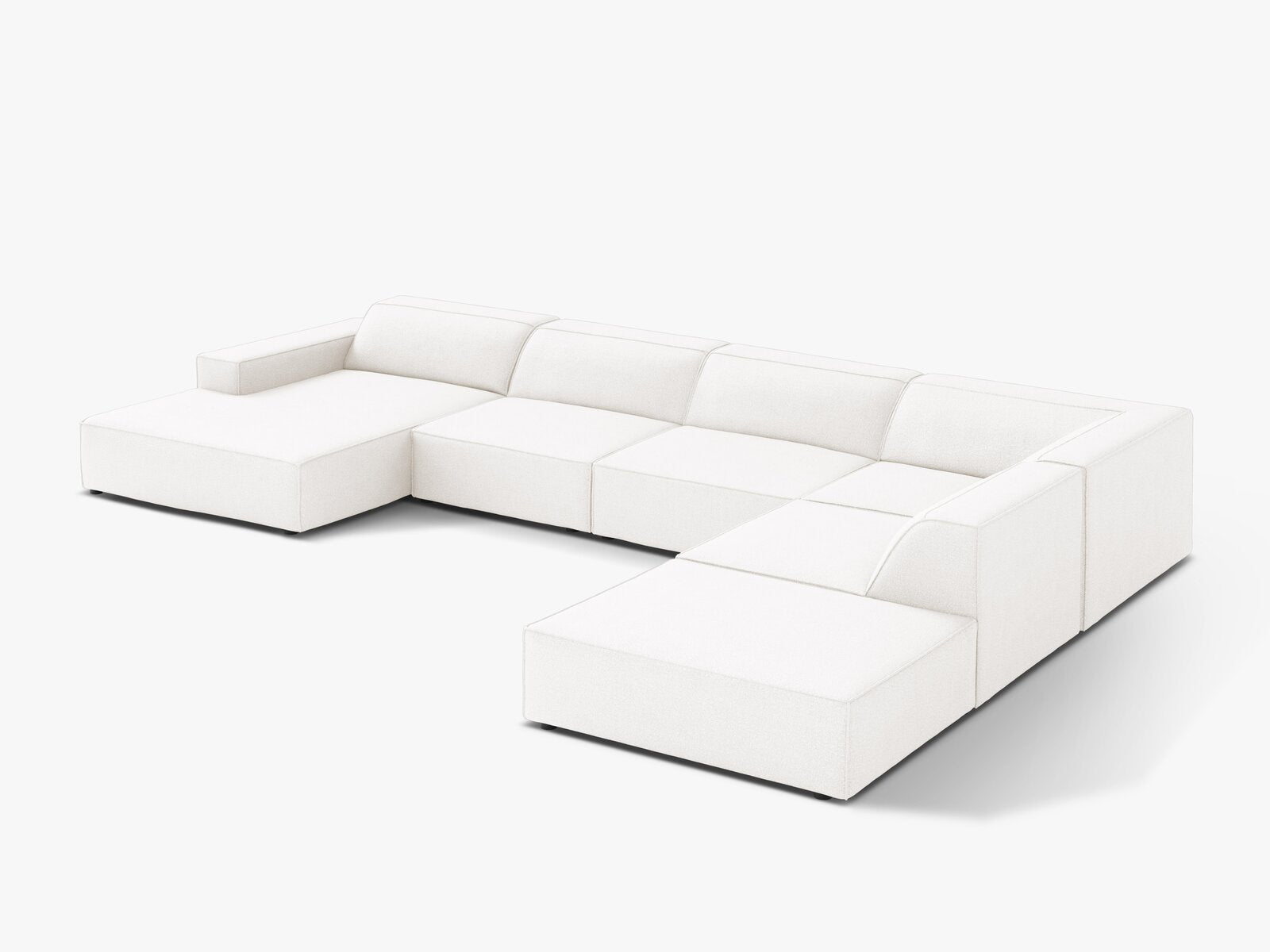 Micadoni Panorama-Ecksofa Jodie 7-Sitzer Rechts Boucle Baloo Weiß