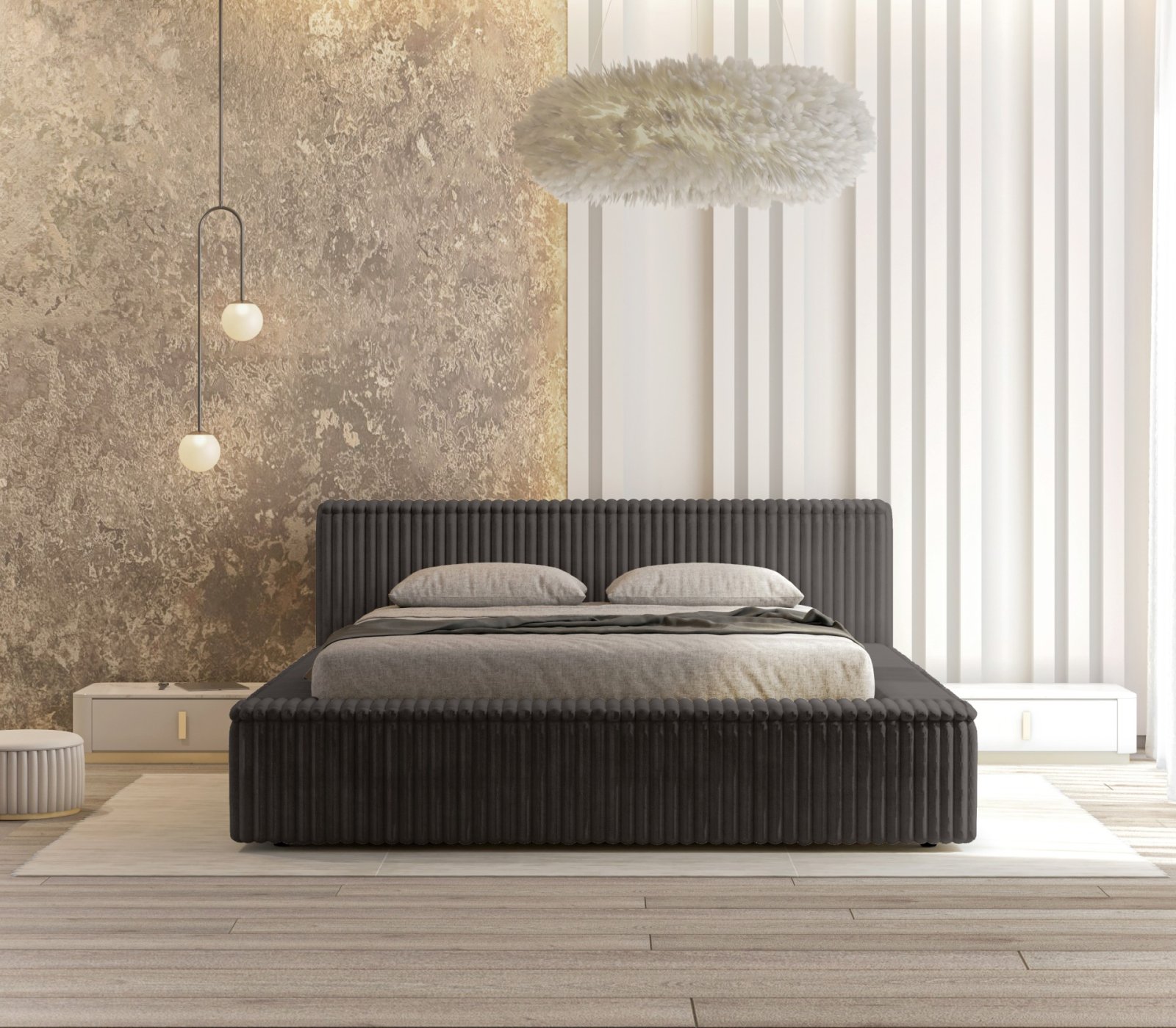 Polsterbett Lento Softcord mit Fellstruktur 180x200 mit Metallrahmen Vito 18