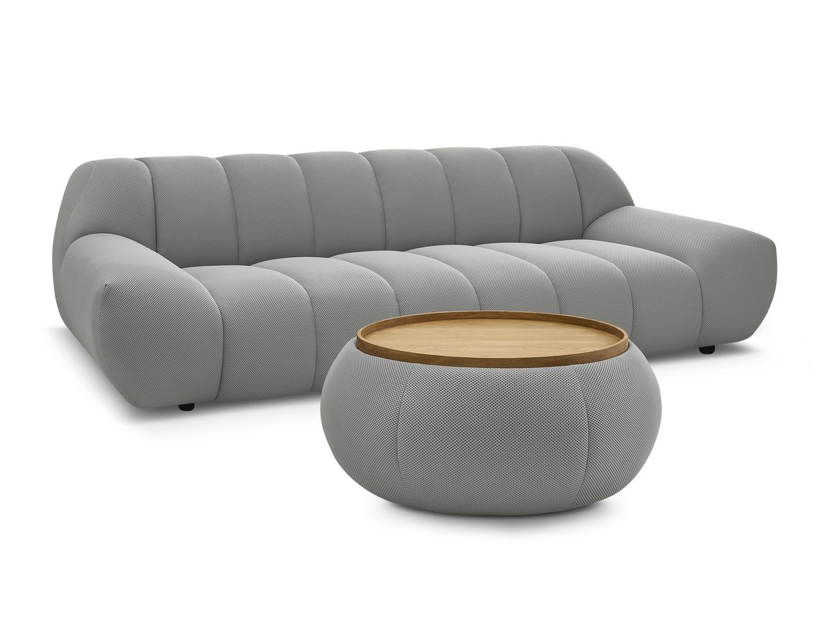 Bobochic Hayden Sofa 3-Sitzer mit Pouf 256 × 107 cm Mesh-Stoff Hellgrau