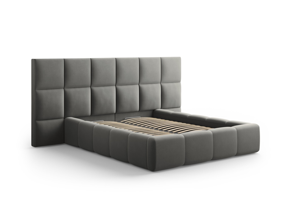 Cosmopolitan Design Stauraumbett mit doppeltem Kopfteil Livigno 160x200 Samt Bluvel Hellgrau