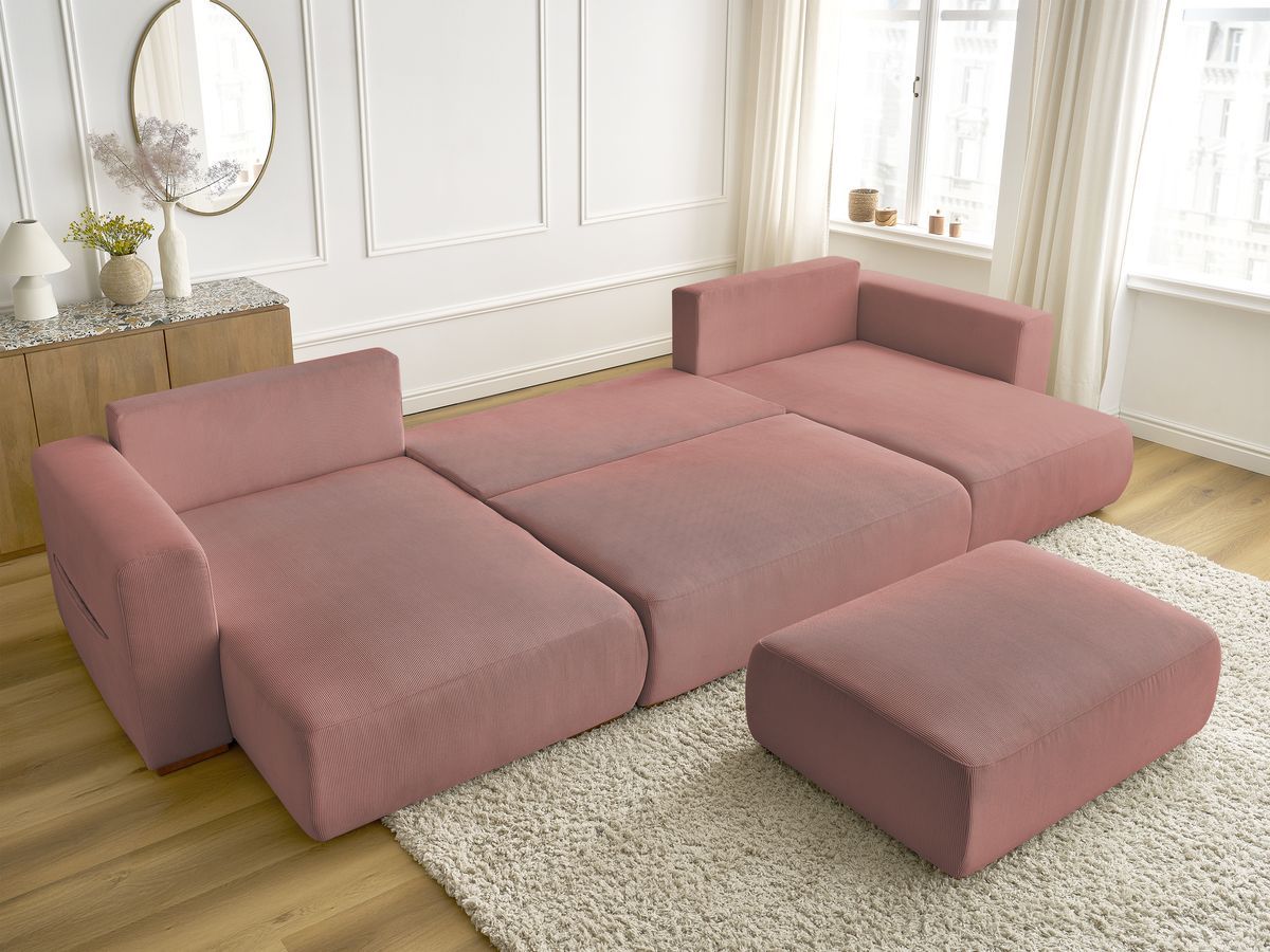 Bobochic Sidonie Wohnlandschaft mit Pouf Cordsamt Rosa
