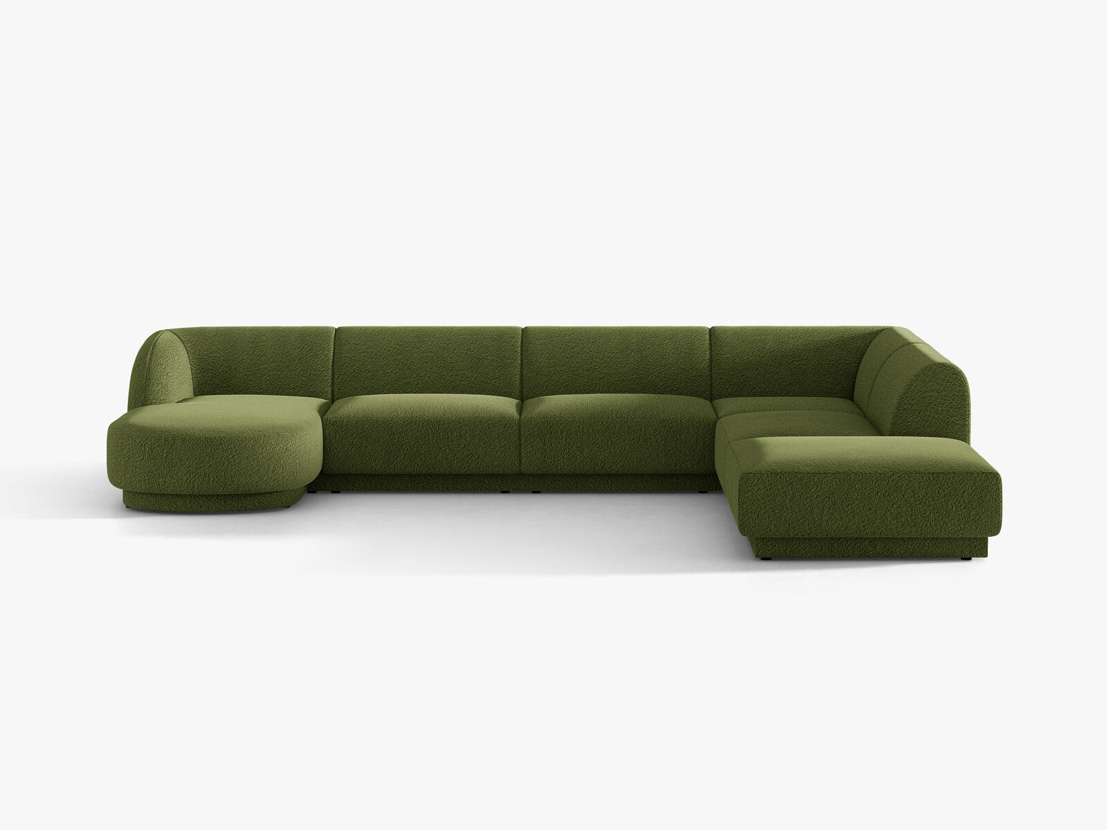 Micadoni Panorama-Ecksofa Miley 6-Sitzer Rechts Boucle Baloo Dunkel-Olivgrün