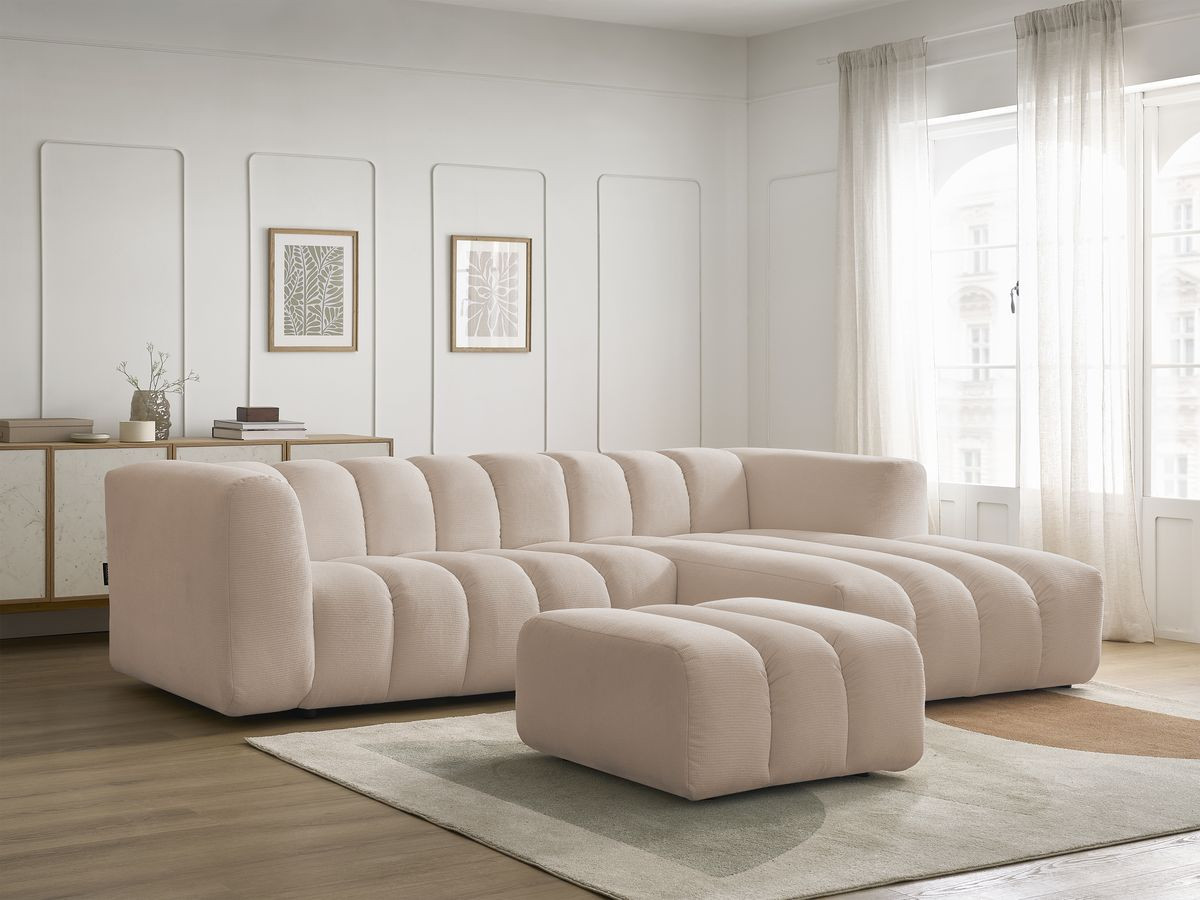 Bobochic Talia Ecksofa mit Pouf Melange-Stoff Beige Ecke rechts