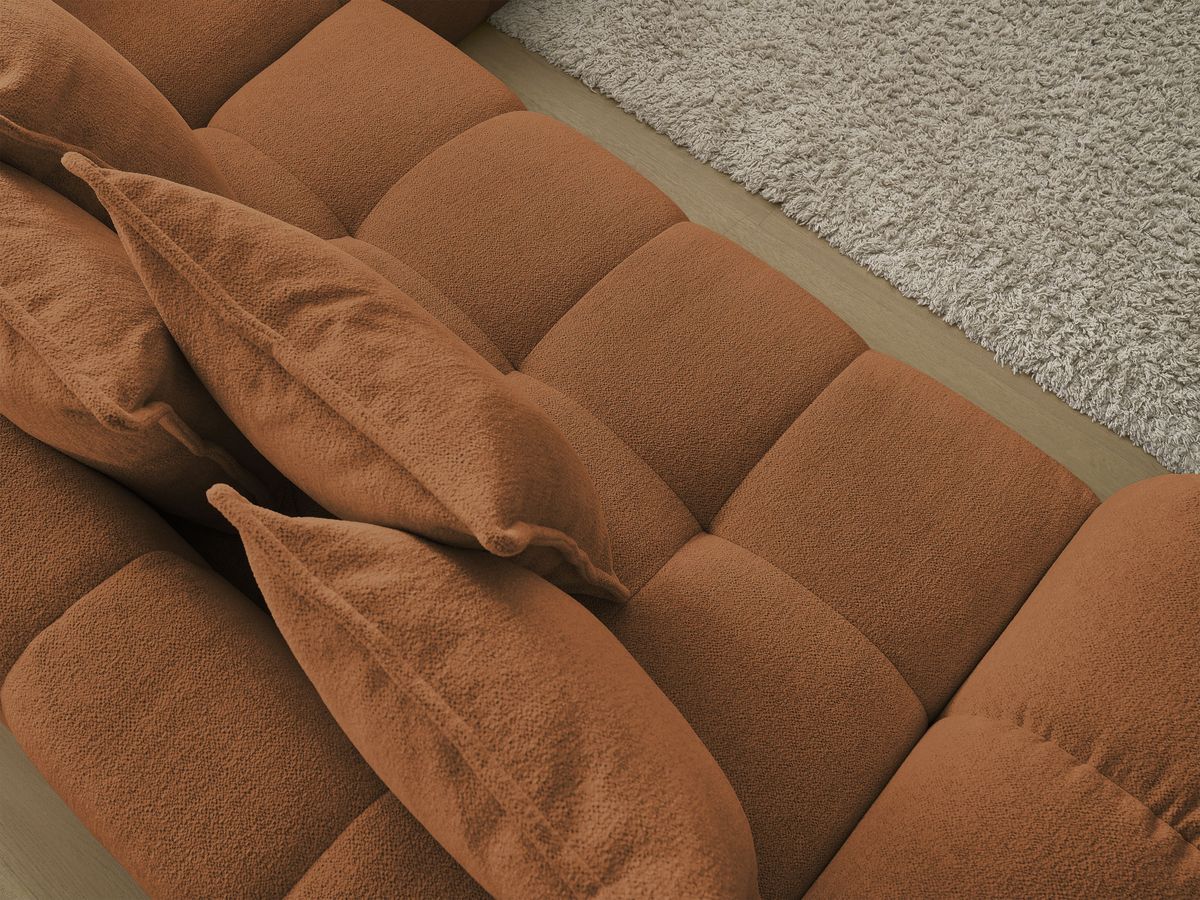 Bobochic Everest Ecksofa mit Schlaffunktion und Bettkasten 320 × 212 cm, 10 Kissen Melange-Stoff Orange Ecke rechts