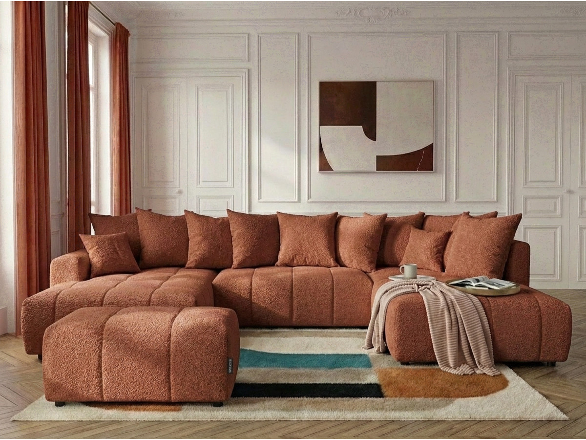 Bobochic Roxelane Wohnlandschaft mit Pouf Bouclé-Stoff Orange Ecke links