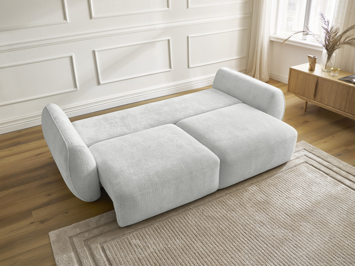 Bobochic Denise Schlafsofa 3-Sitzer mit Bettkasten Strukturstoff Hellgrau