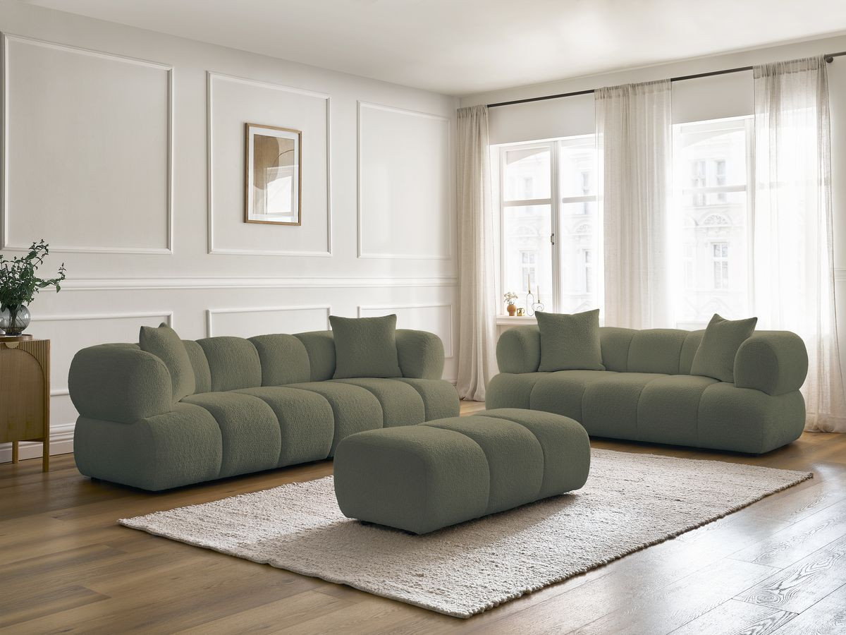 Bobochic Pamira Sofa 5-Sitzer mit Pouf Bouclé-Stoff Grün
