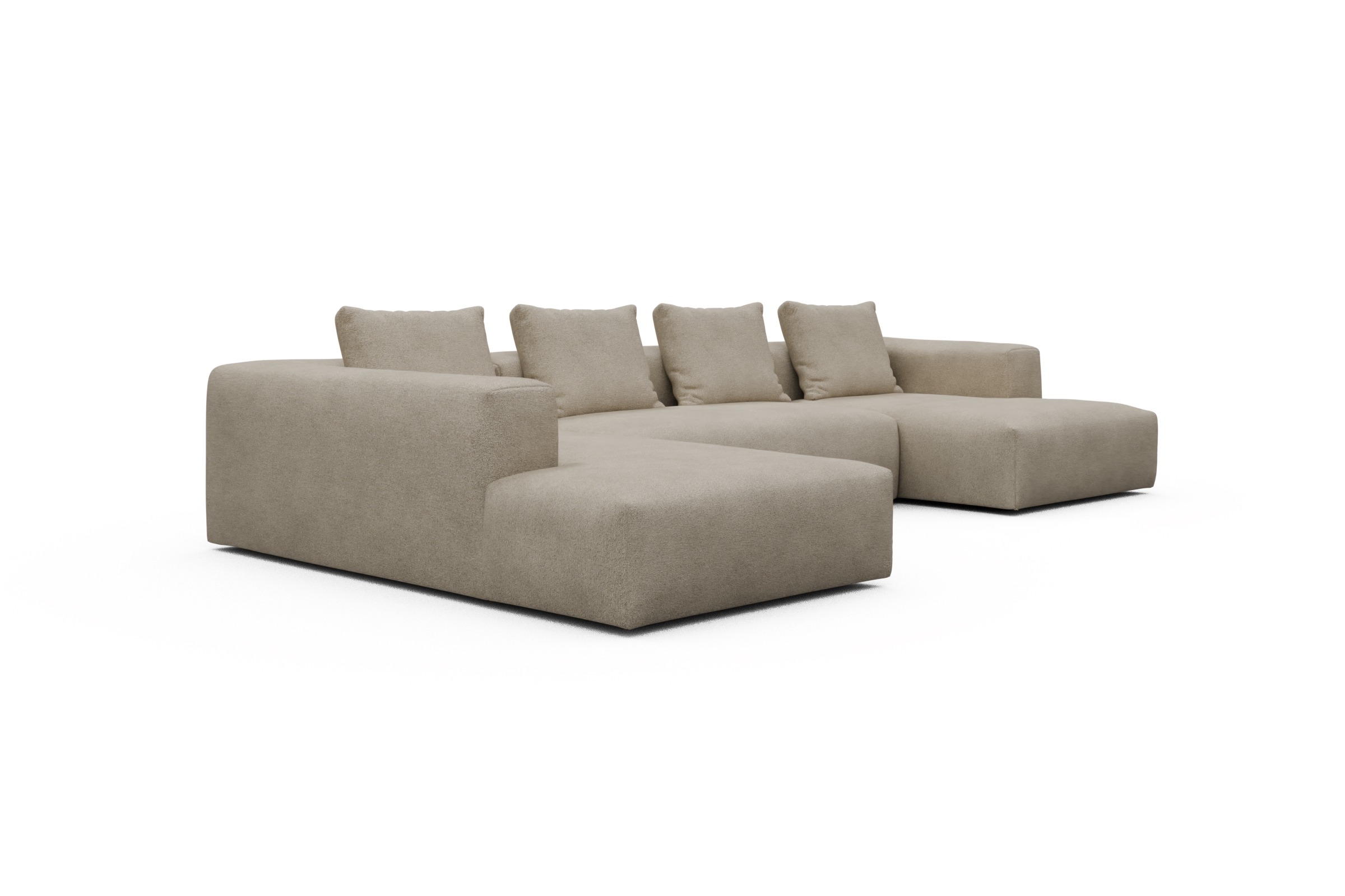 Wohnlandschaft Fred Relax-Ecke links mit 2-Sitzer und Chaiselongue rechts Boucle-Belge