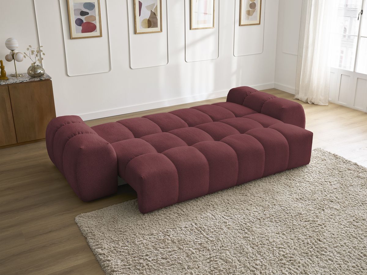 Bobochic Everest Schlafsofa 3-Sitzer mit Bettkasten, 2 Kissen Melange-Stoff Rot