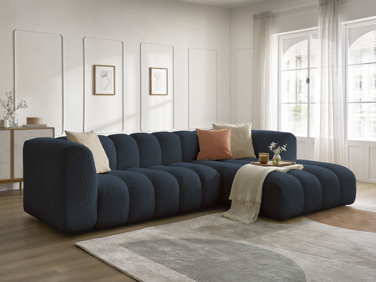Bobochic Talia Ecksofa Bouclé-Stoff Dunkelblau Ecke rechts