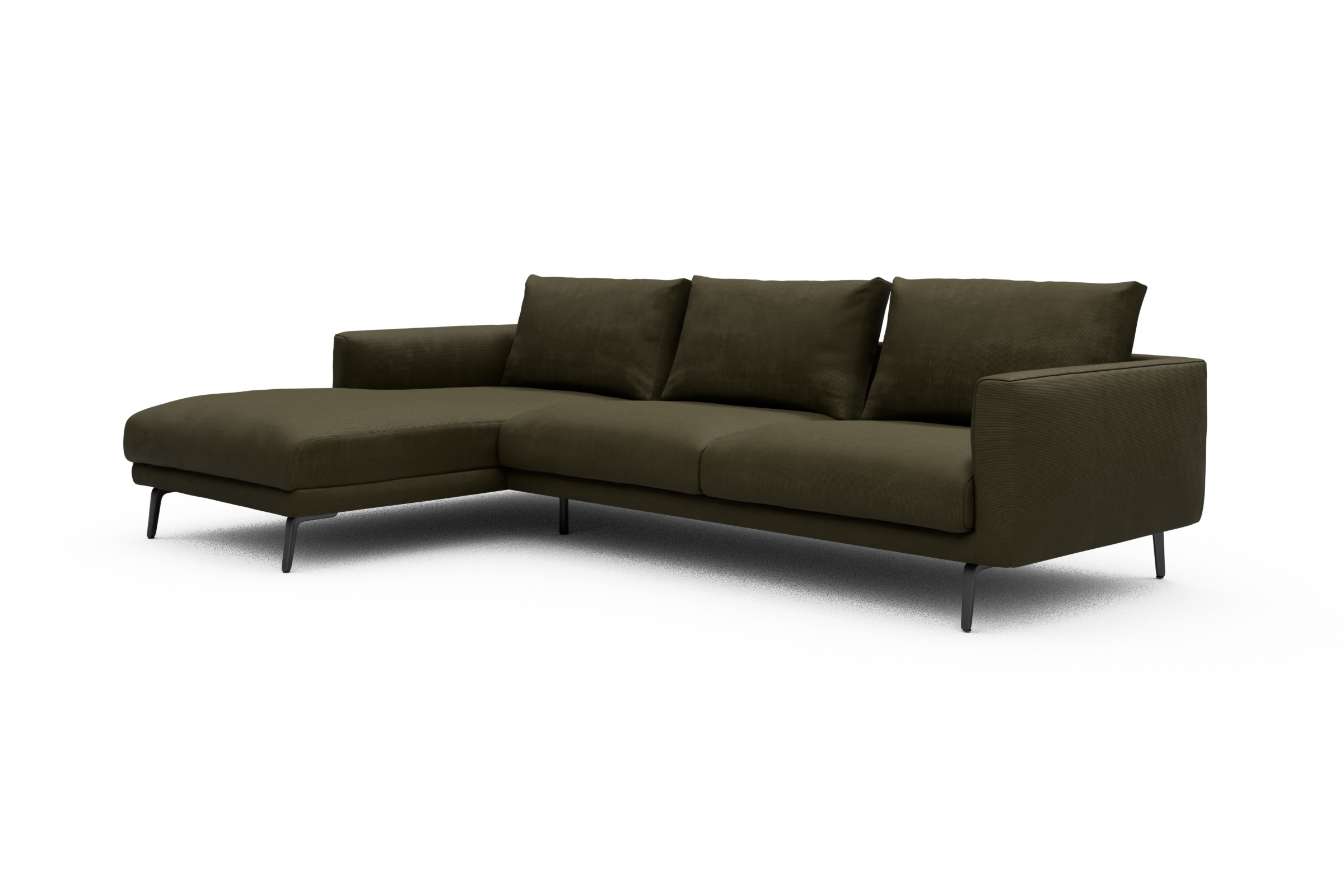 Ecksofa Karl Chaiselongue links mit 2,5-Sitzer Cordufine-Pine-Green