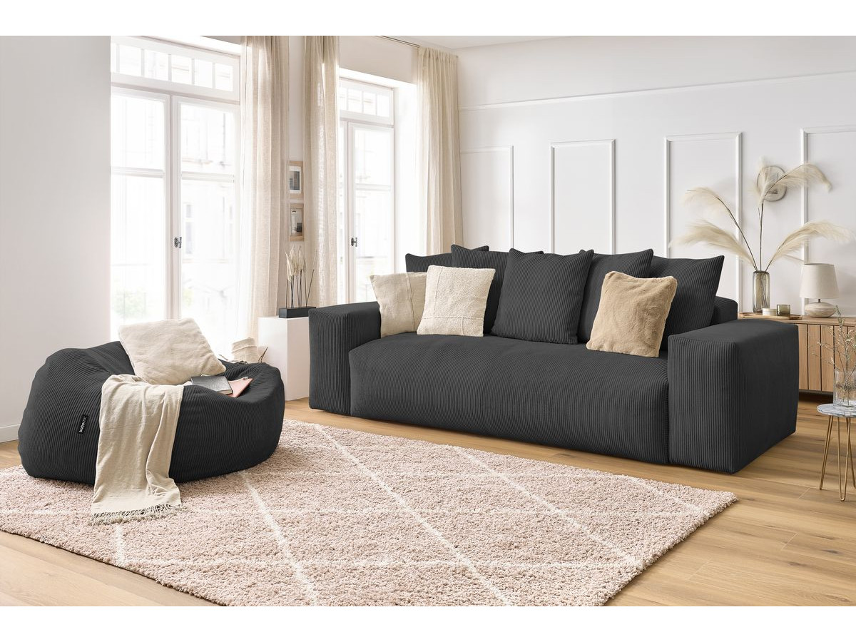 Bobochic Voltaire Sofa 4-Sitzer mit Pouf 280 × 124 cm Cordsamt Dunkelgrau