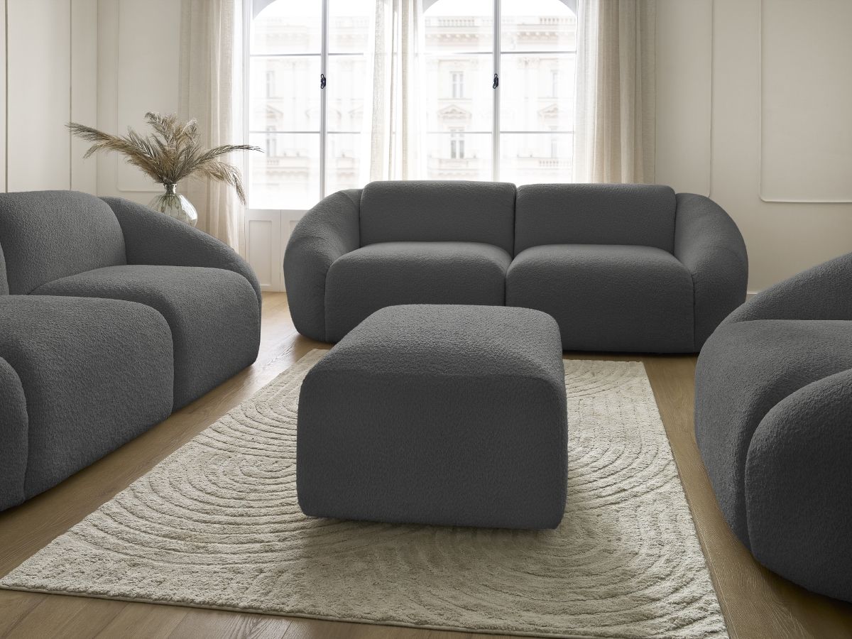 Bobochic Tina Sofa 7-Sitzer mit Pouf Bouclé-Stoff Dunkelgrau