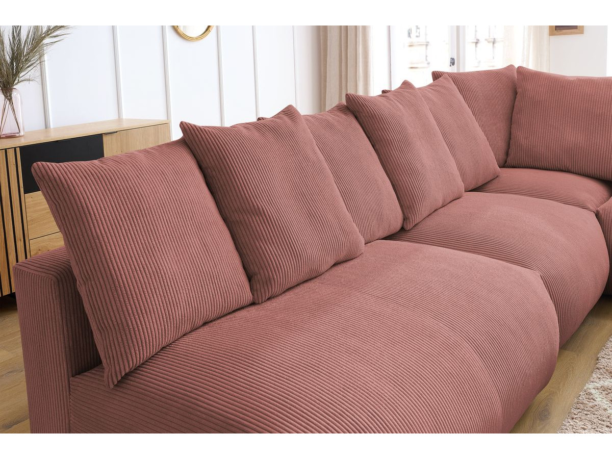 Bobochic Voltaire Ecksofa mit Pouf 322 × 268 cm Cordsamt Rosa Ecke rechts