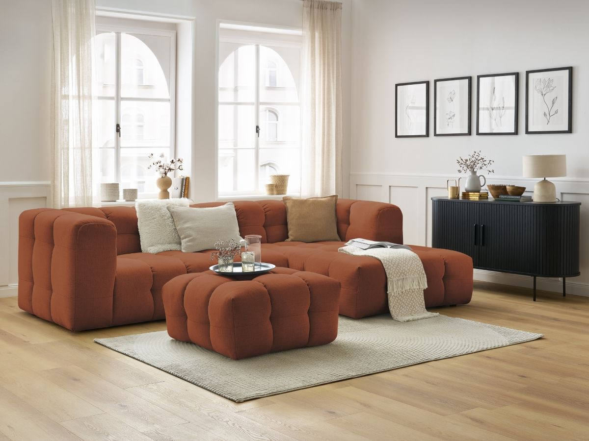 Bobochic Cloud Ecksofa mit Pouf 288 × 184 cm Stoff Orange Ecke rechts