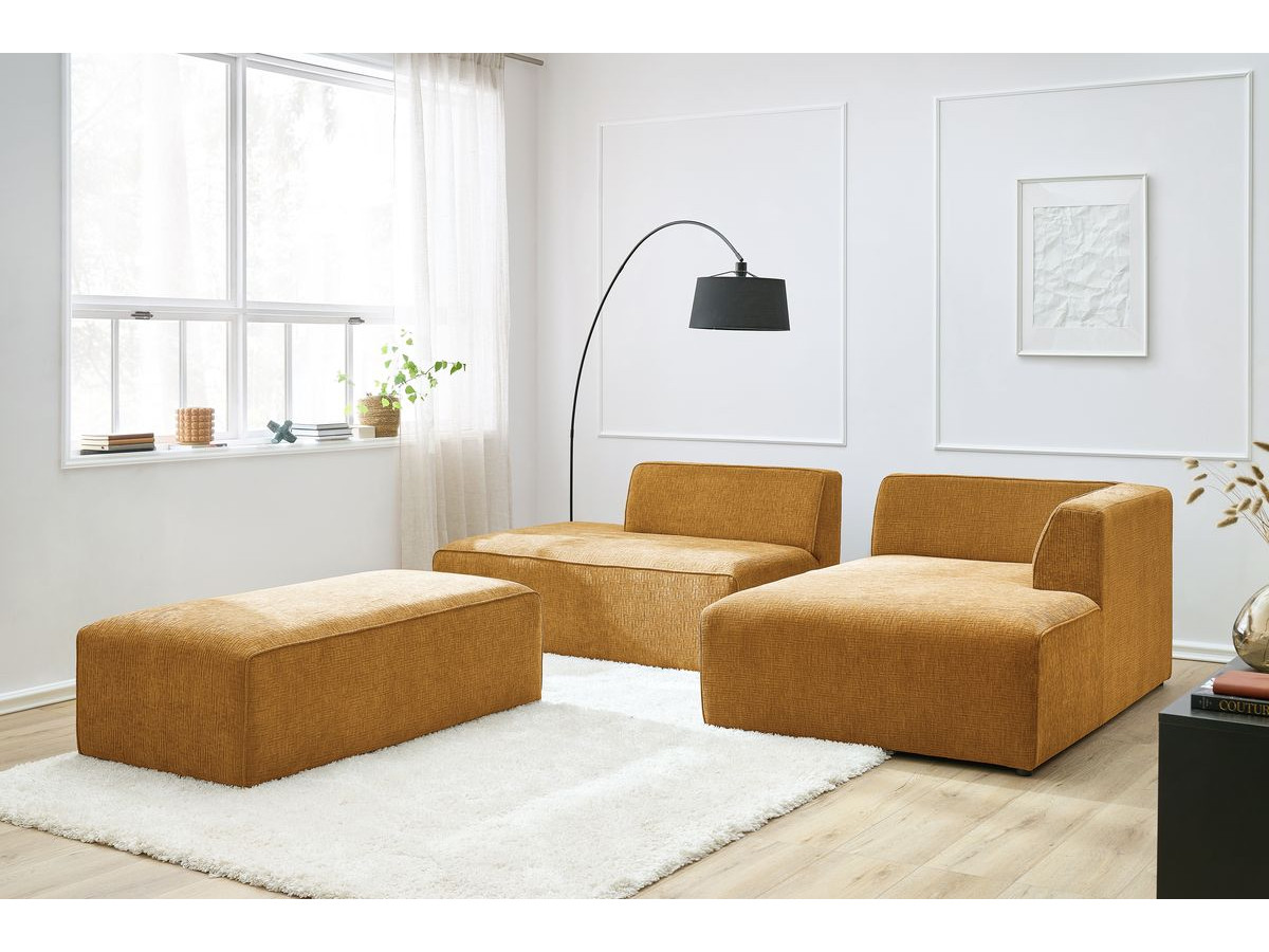 Bobochic Megeve Ecksofa mit Schlaffunktion und Pouf Strukturstoff Gelb Ecke rechts