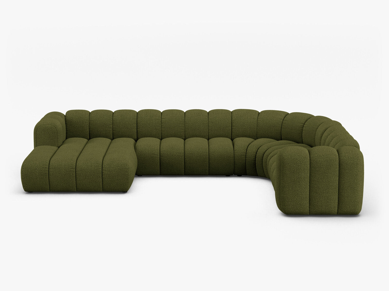 Micadoni Modulares Panorama Ecksofa Lupine 6-Sitzer Rechts Boucle Baloo Dunkel-Olivgrün
