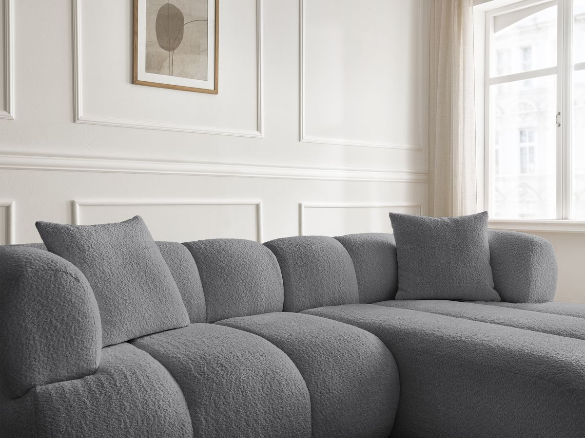 Bobochic Pamira Ecksofa mit Pouf Bouclé-Stoff Dunkelgrau Ecke rechts