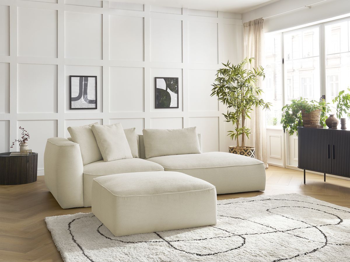 Bobochic Leopold Sofa 4-Sitzer mit Pouf Cordsamt Beige Armlehne links