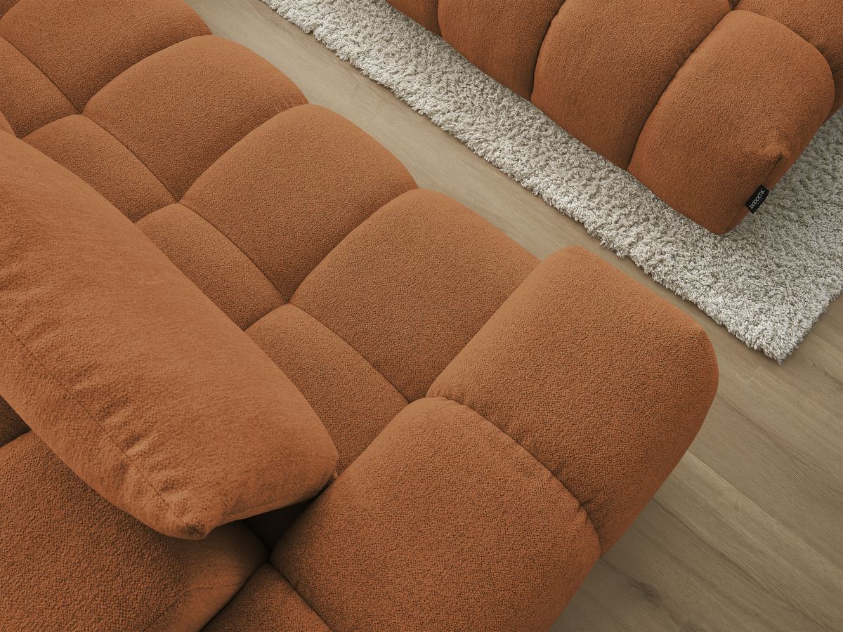 Bobochic Everest Ecksofa mit Schlaffunktion und Pouf, 4 Kissen Melange-Stoff Orange Ecke rechts