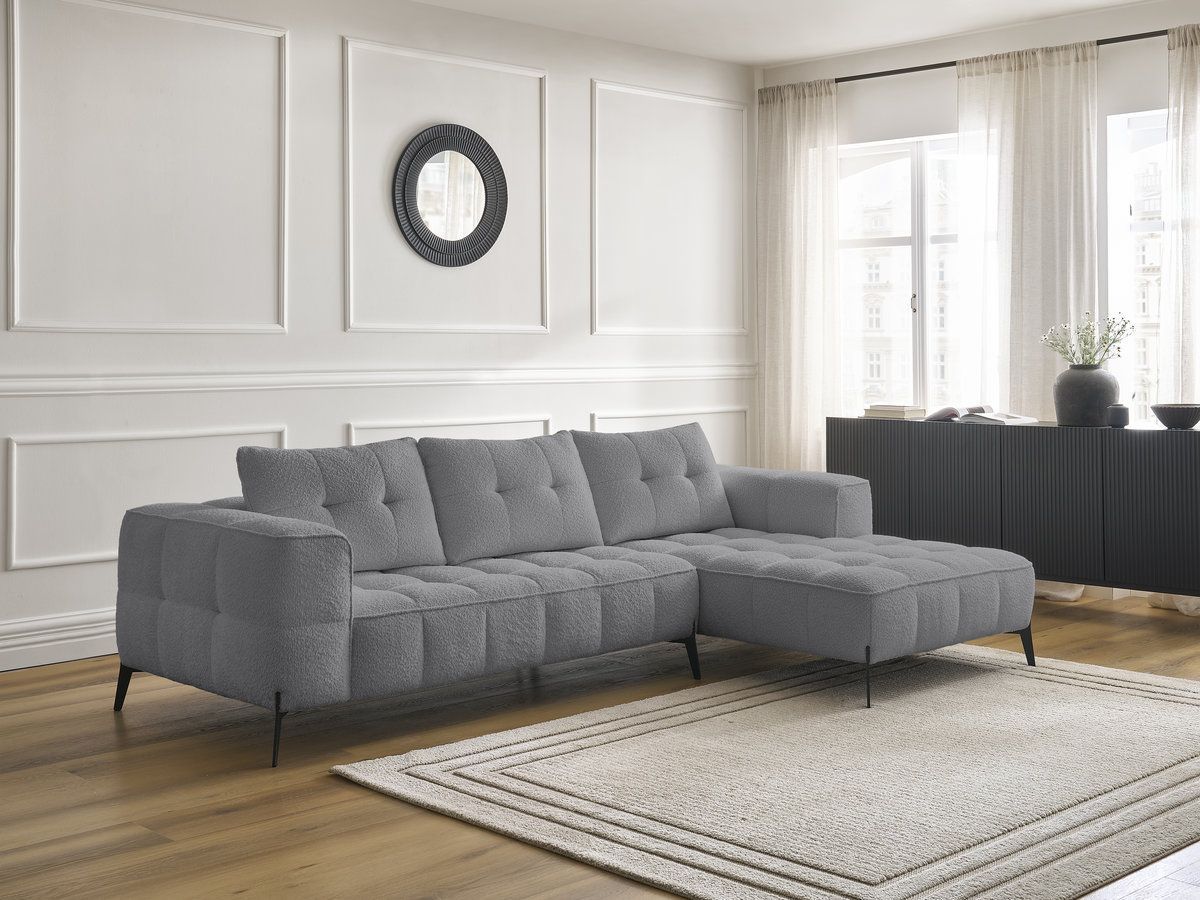 Bobochic Anis Ecksofa Bouclé-Stoff Dunkelgrau Ecke rechts