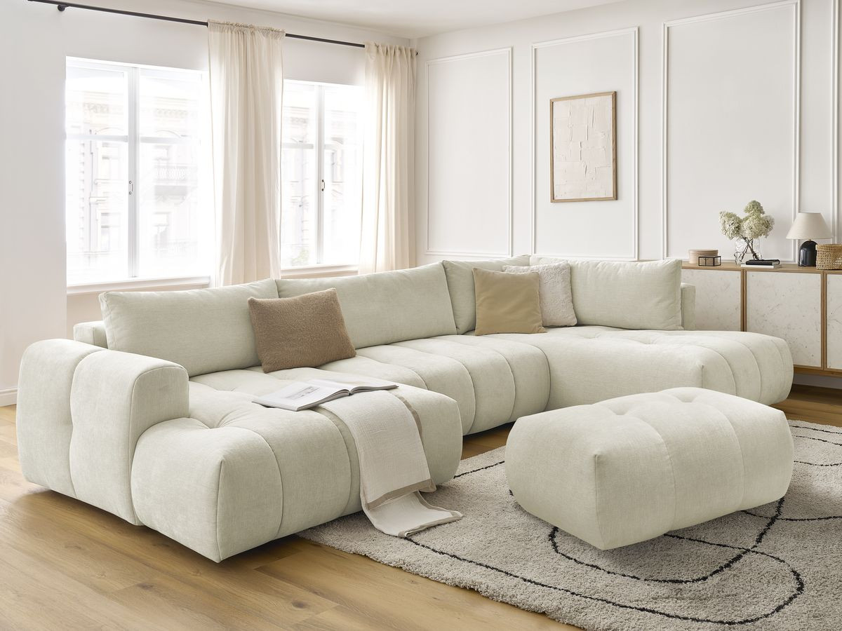 Bobochic Fuji Wohnlandschaft mit Pouf Stoff Beige Ecke links