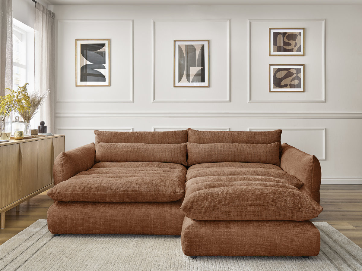 Bobochic Neil Ecksofa mit Pouf Strukturstoff Orange Ecke links