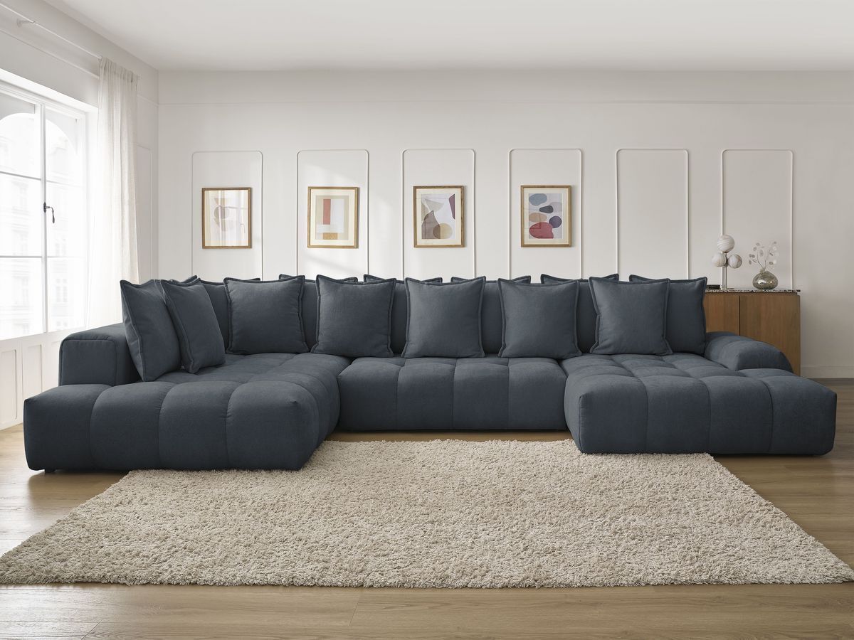 Bobochic Everest Wohnlandschaft, 14 Kissen Strukturstoff Dunkelblau Ecke rechts