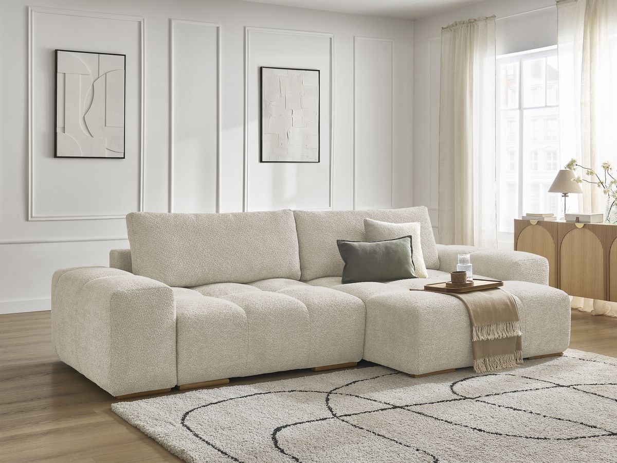 Bobochic Anakin Ecksofa, 2 Kissen Bouclé-Stoff Beige