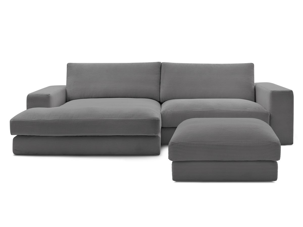 Bobochic Leonard Ecksofa mit Pouf 274 × 159 cm Cordsamt Dunkelgrau Ecke links