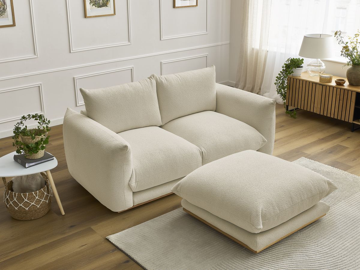 Bobochic Ernest Sofa 3-Sitzer mit Pouf 193 × 106 cm Bouclé-Stoff Beige