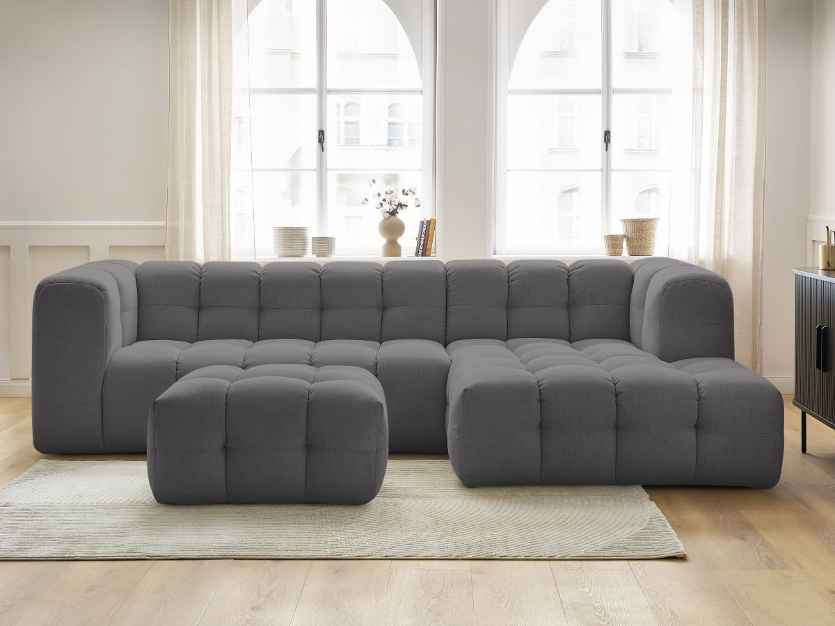 Bobochic Cloud Ecksofa mit Pouf 288 × 184 cm Stoff Dunkelgrau Ecke rechts